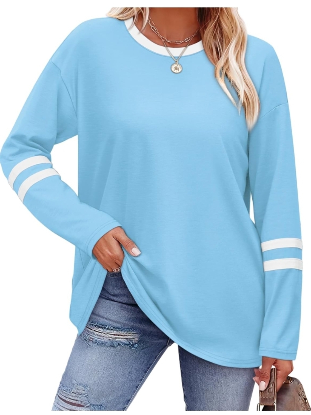 Sampeel Color Block Long Sleeve Tunic Top Light Blue XL (EUC)